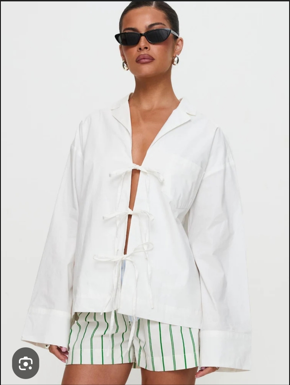 Princess Polly Women’s Oversized White Spiri Shirt Size 2 NWT Tie Closure Front